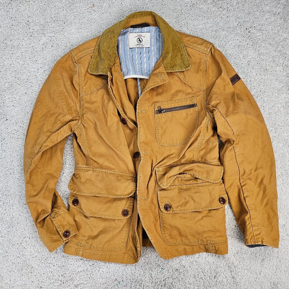 Aigle Coat Wind Breaker Jacket Canvas Style Mustard Large Travel Packable USA